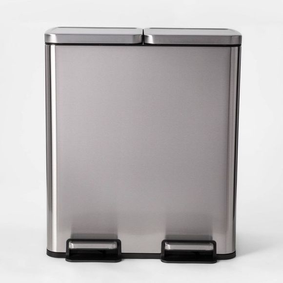 60L Stainless Steel Step Trash and Recycle Can - Made By Design - Open Box - Picture 1 of 1
